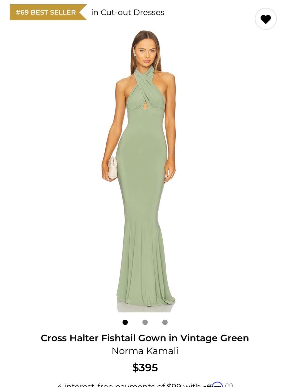 Norma Kamali Cross Halter Fishtail Gown in Vintage Green Revolve